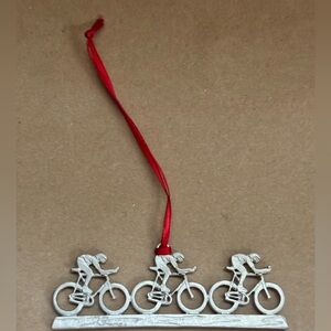 Pewter 3 Cyclists Christmas Ornament